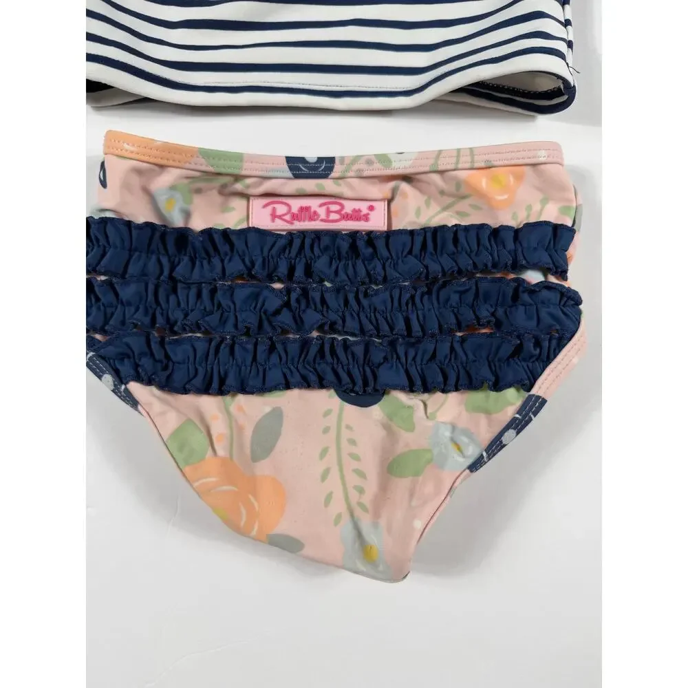 RuffleButts Off-the-Shoulder Striped Floral Bikini Swimsuit Set Size 2 Swim